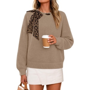 ZESICA Women’s Fall Winter Cute Bow Tie Oversized Sweaters(Camel)