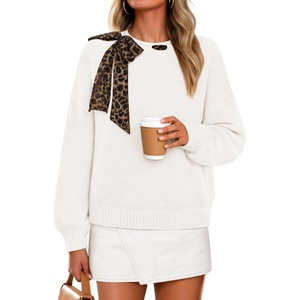 ZESICA Women’s Fall Winter Cute Bow Tie Oversized Sweaters(White)
