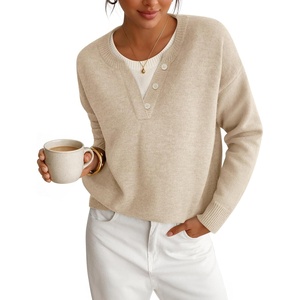 ZESICA Women’s Fall Winter Henley Neck Oversized Sweater Tops(Apricot)