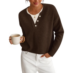 ZESICA Women’s Fall Winter Henley Neck Oversized Sweater Tops(Brown)