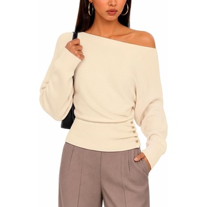 ZESICA Women’s Fall Winter Off Shoulder Sweaters Elegant Pullover Tops(Beige)