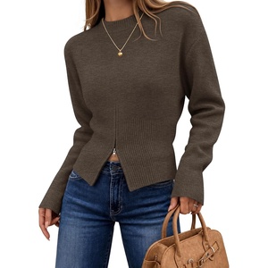 ZESICA Women’s Fall Zipper Pullover Sweaters 2026 Cozy Ribbed Knit Tops(Brown)