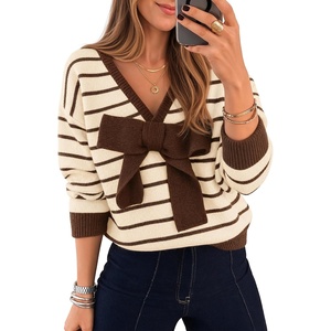 ZESICA Womens Long Sleeve Bow Sweaters Pullover Knit Tops 2026 Fall Clothes(Beige)