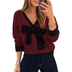 ZESICA Womens Long Sleeve Bow Sweaters Pullover Knit Tops 2026 Fall Clothes(Burgundy)