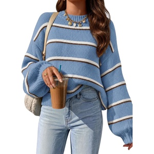 ZESICA Womens Striped Fall Winter Sweaters Oversize Cozy Casual Work Outfit(Blue)
