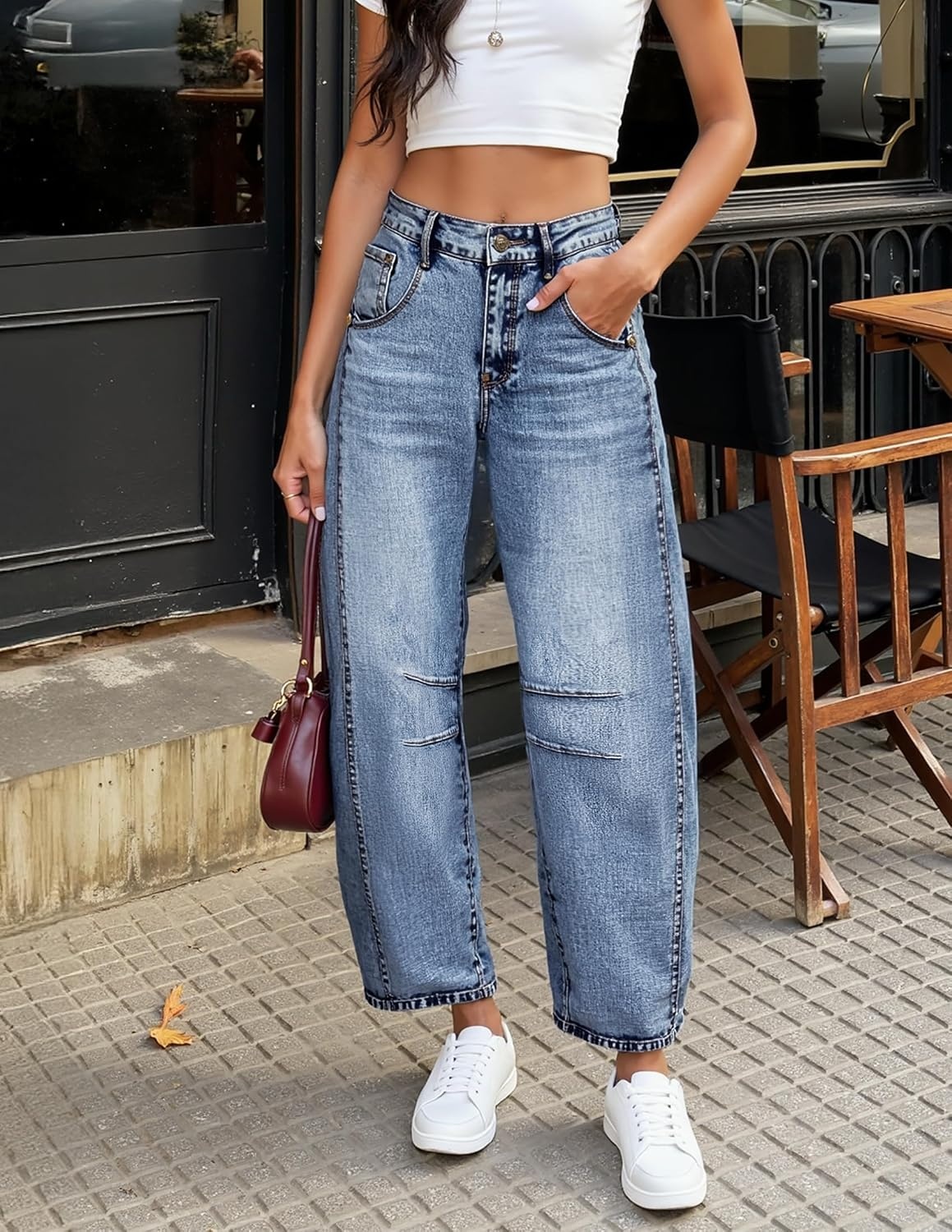 image:imageZESICA 2026 Barrel Jeans for Women Trendy Wide Leg PantsBlue