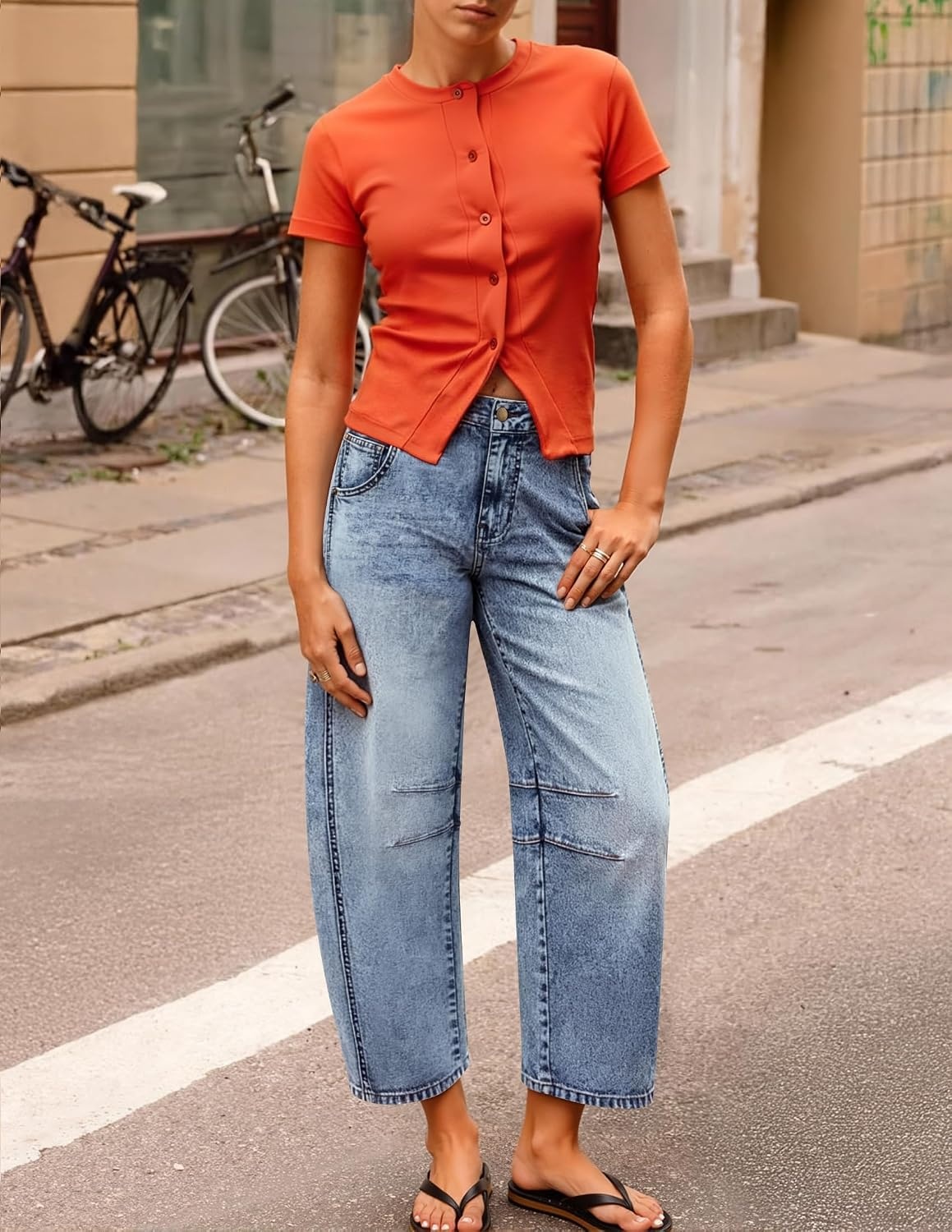 image:imageZESICA 2026 Barrel Jeans for Women Trendy Wide Leg PantsBlue