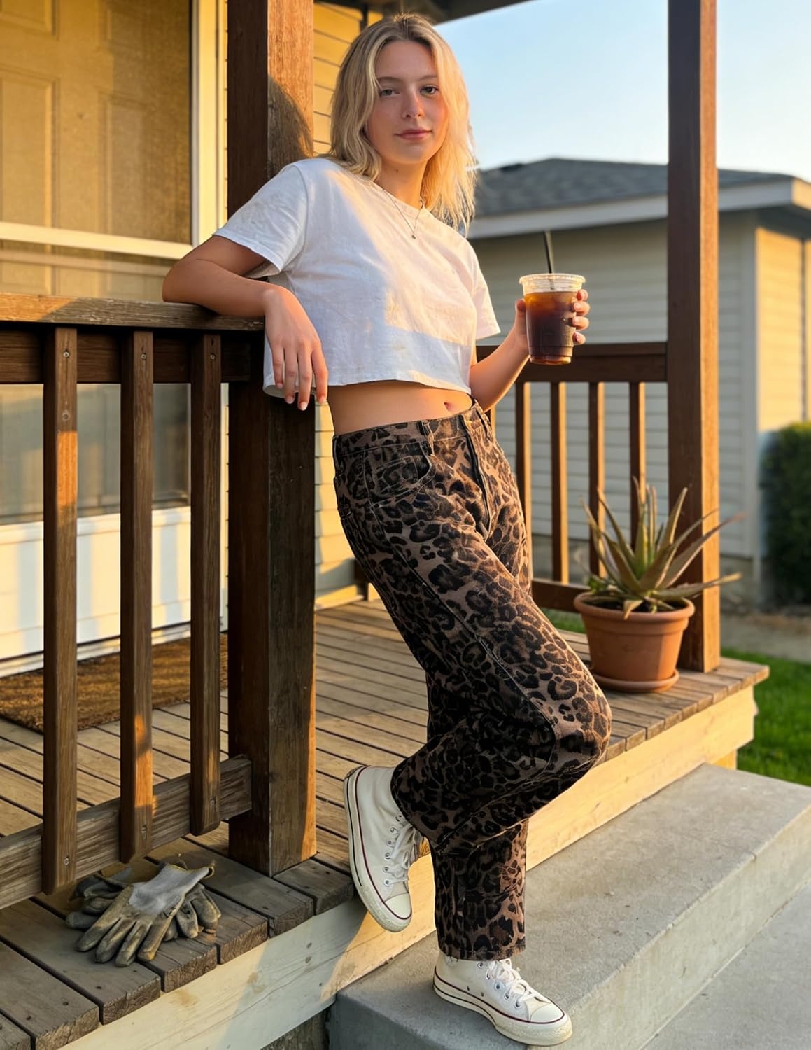 image:imageZESICA 2026 Barrel Jeans for Women Trendy Wide Leg PantsBrownleopard