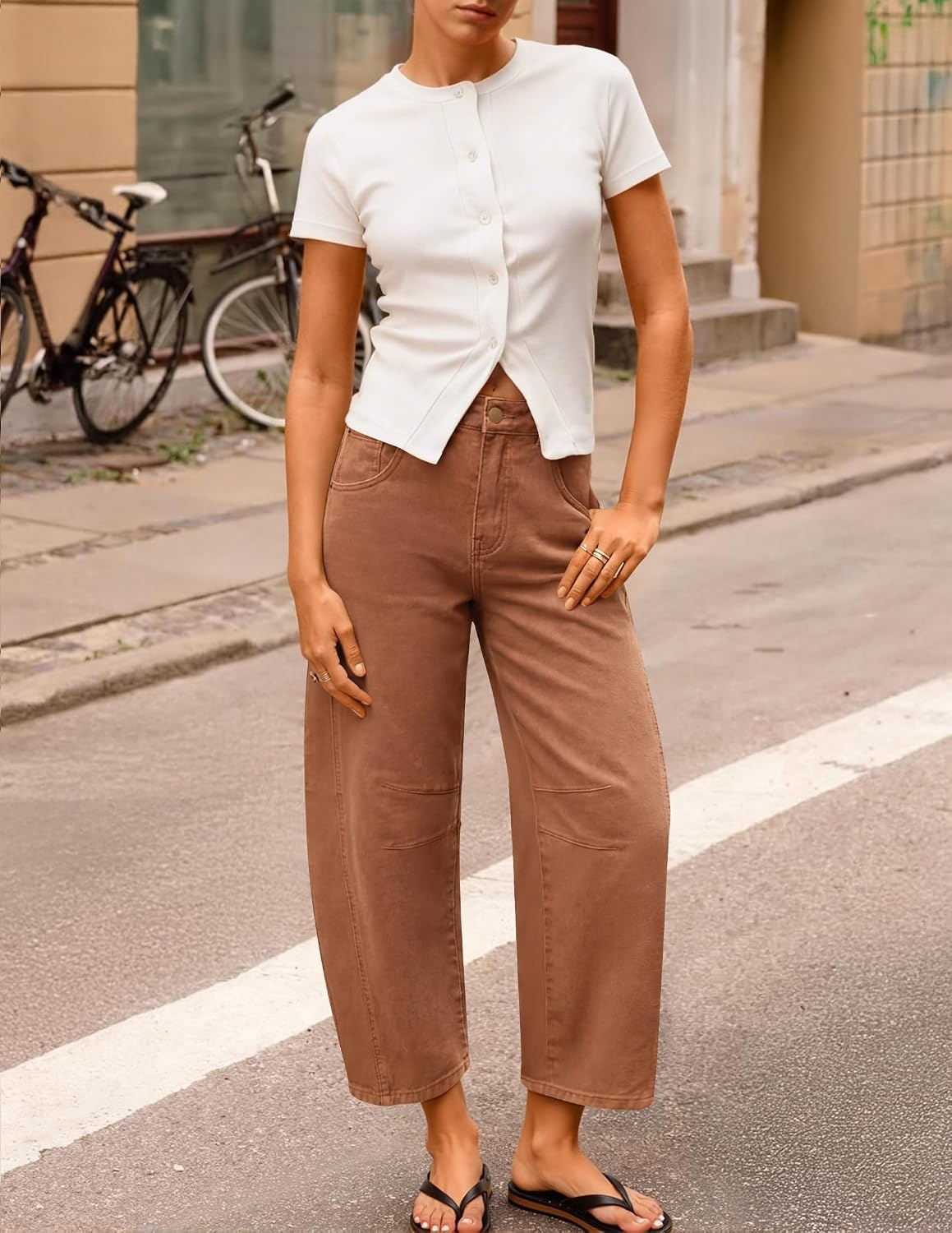 image:imageZESICA 2026 Barrel Jeans for Women Trendy Wide Leg PantsCaramel