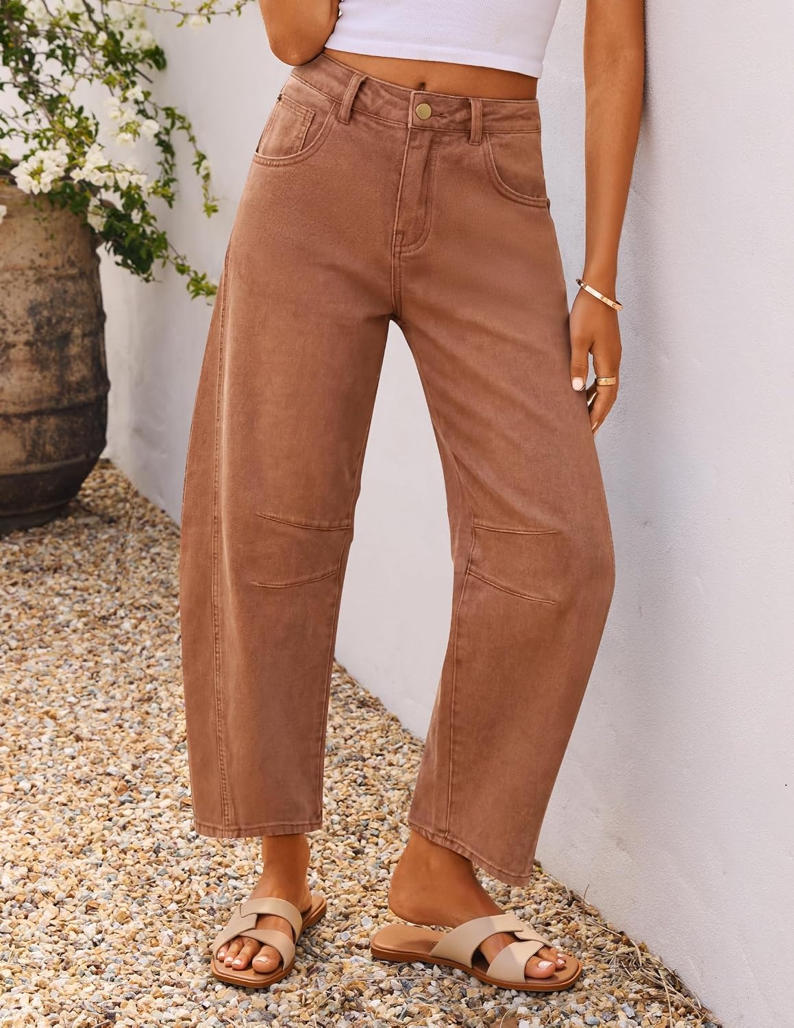image:imageZESICA 2026 Barrel Jeans for Women Trendy Wide Leg PantsCaramel