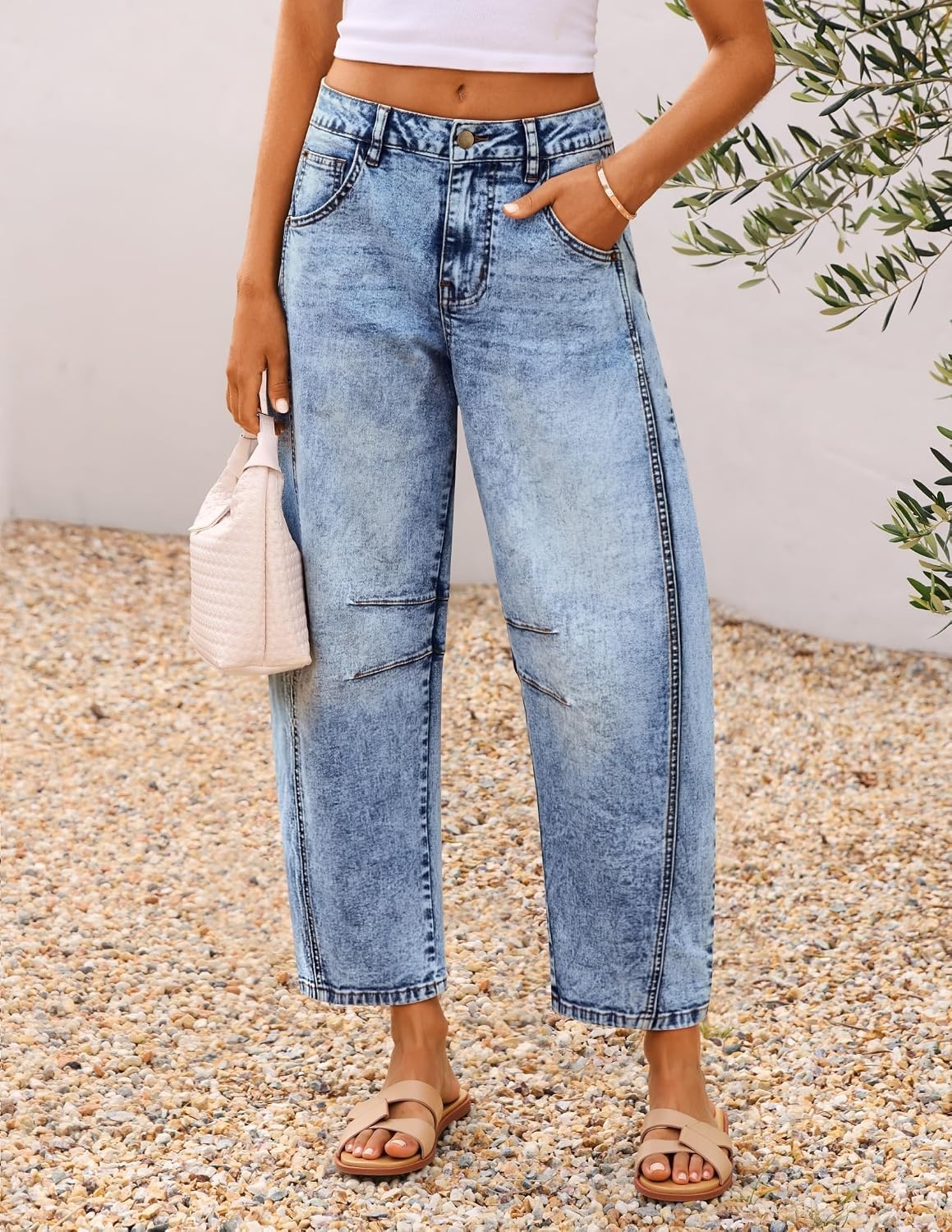 image:imageZESICA 2026 Barrel Jeans for Women Trendy Wide Leg PantsLight Blue