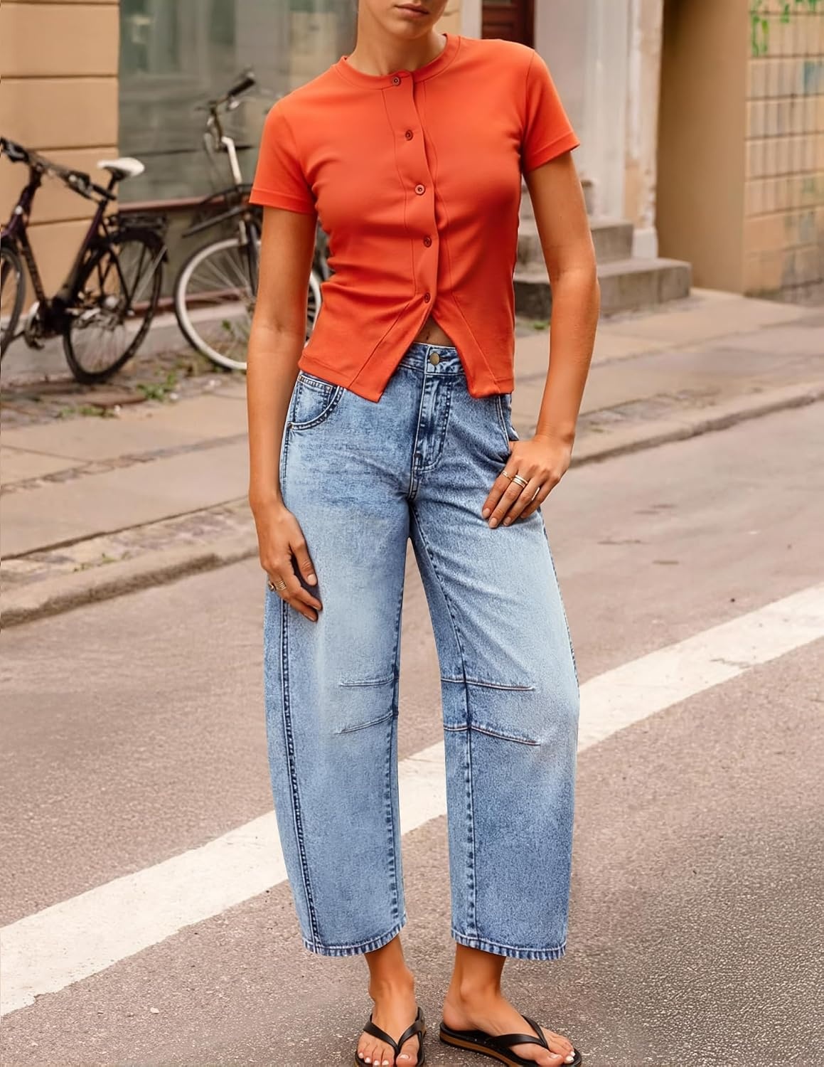 image:imageZESICA 2026 Barrel Jeans for Women Trendy Wide Leg PantsLight Blue