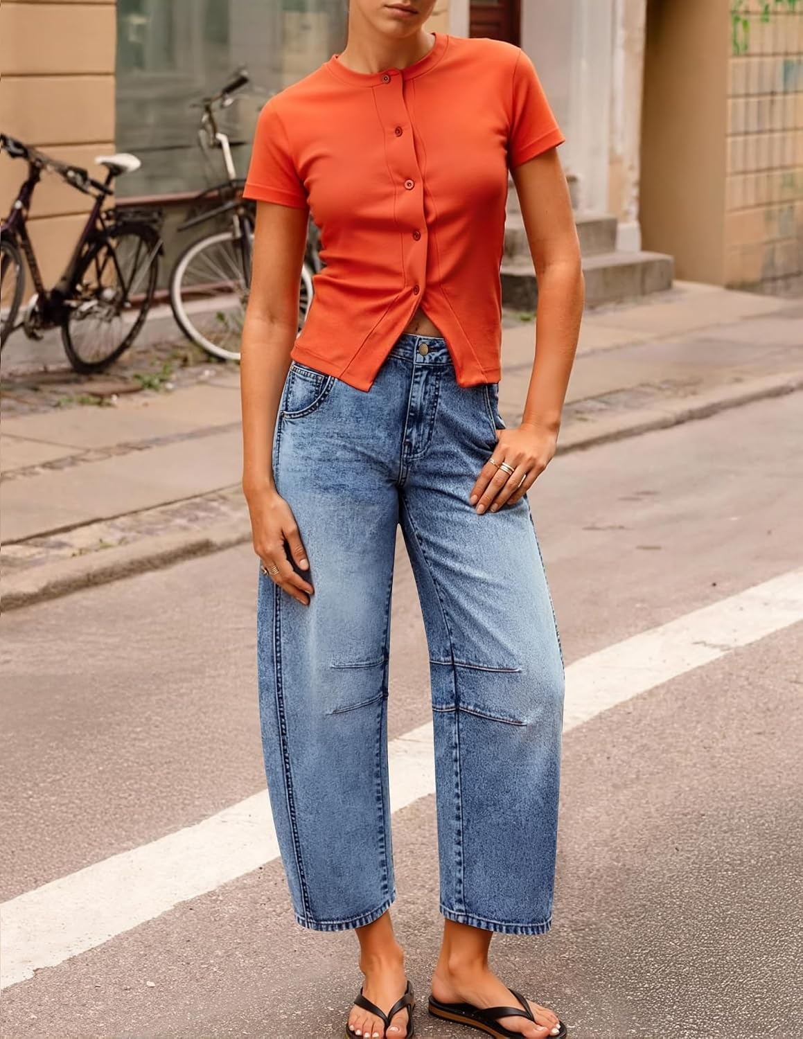 image:imageZESICA 2026 Barrel Jeans for Women Trendy Wide Leg PantsMid Blue
