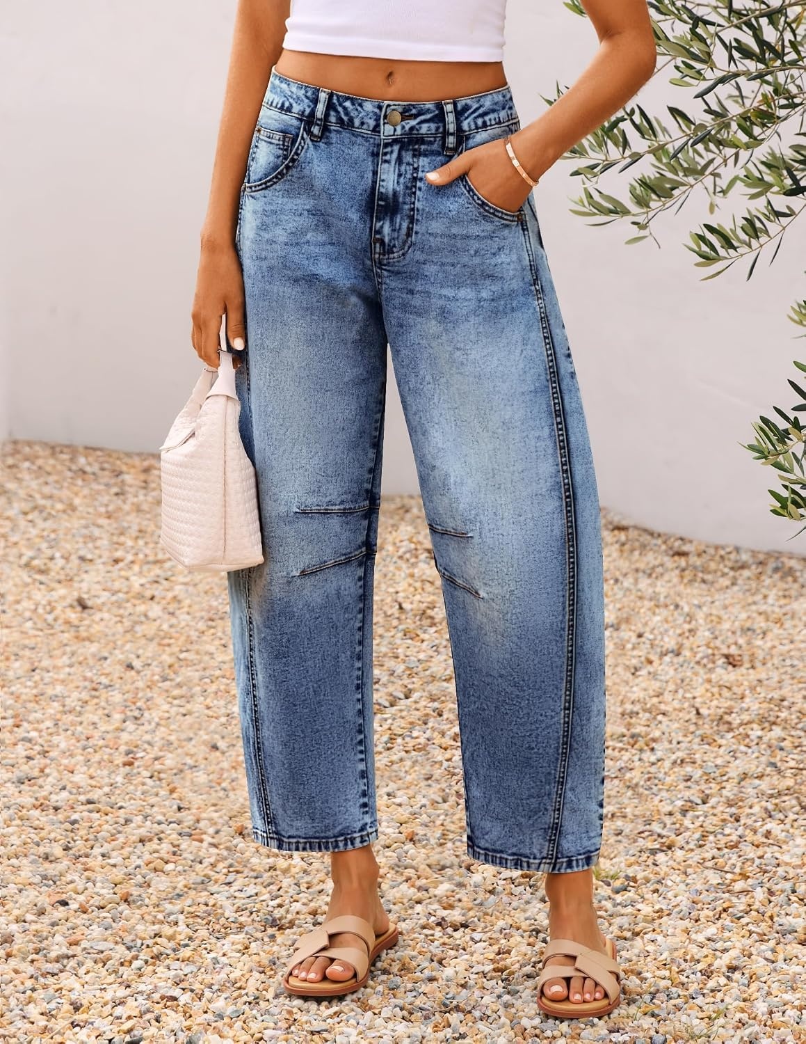 image:imageZESICA 2026 Barrel Jeans for Women Trendy Wide Leg PantsMid Blue