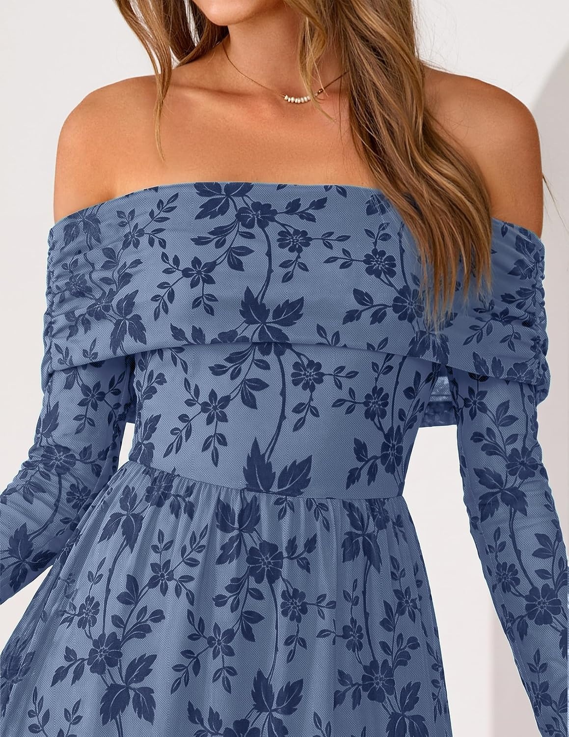 image:imageZESICA Womens 2026 Fall Floral Wedding Guest Off the Shoulder Maxi DressesDustyblue