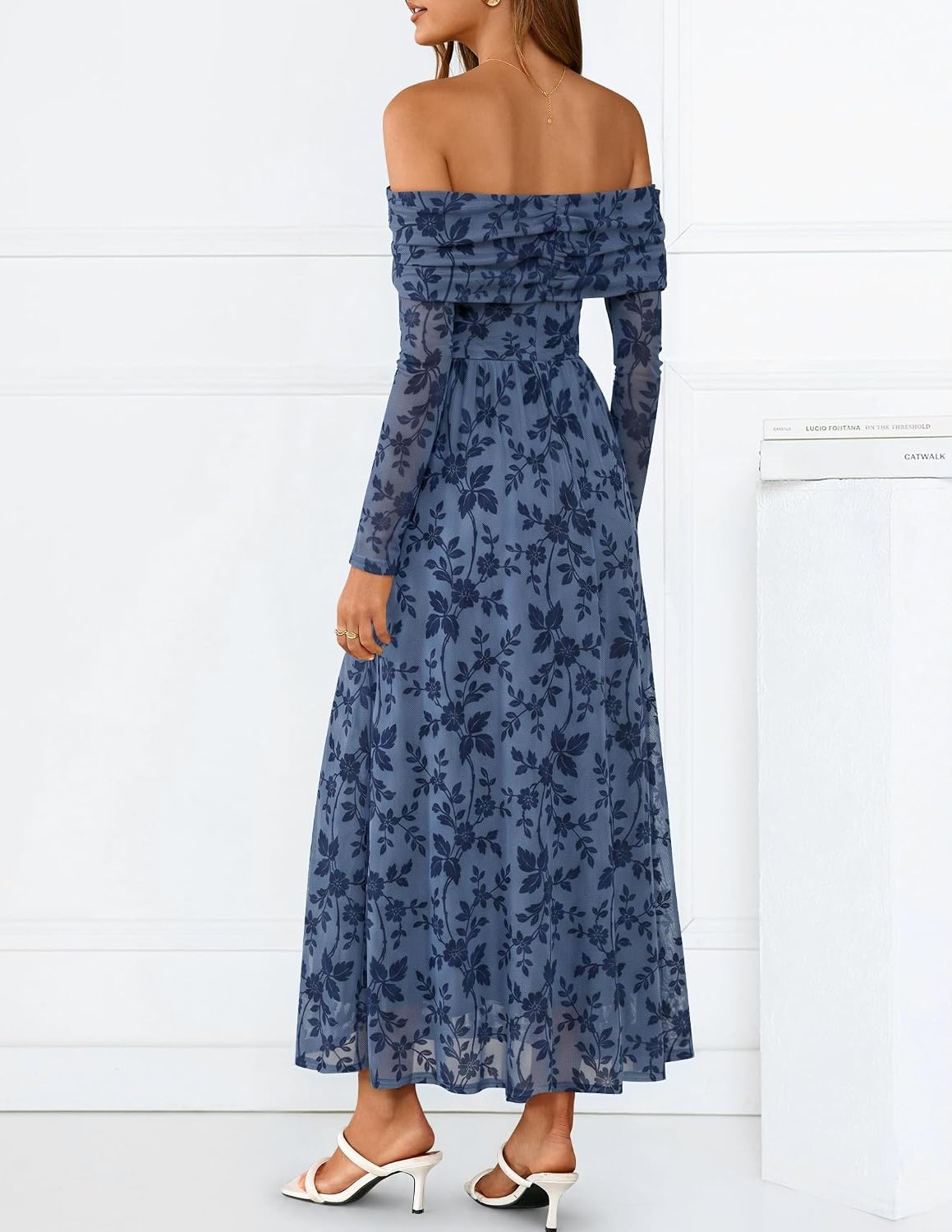 image:imageZESICA Womens 2026 Fall Floral Wedding Guest Off the Shoulder Maxi DressesDustyblue