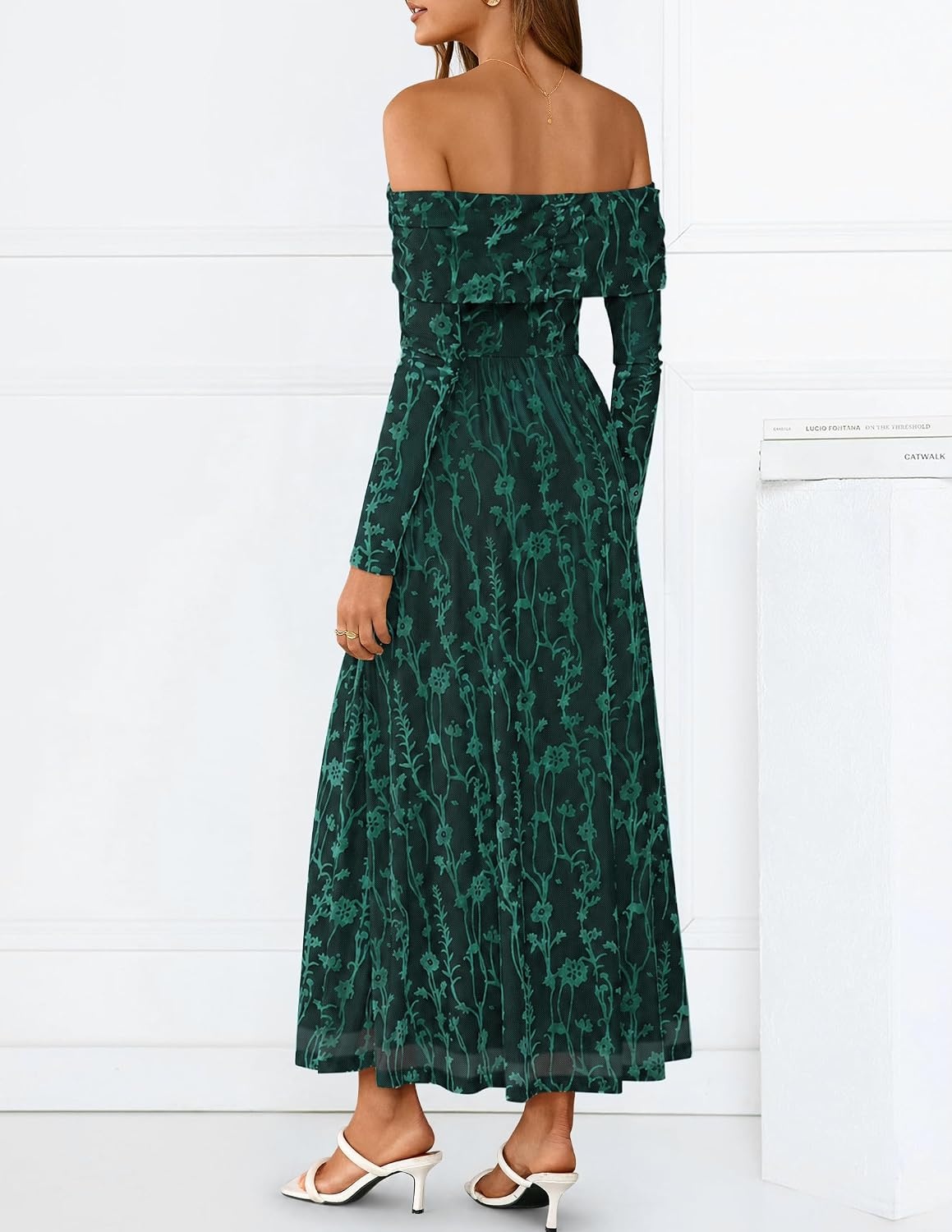image:imageZESICA Womens 2026 Fall Floral Wedding Guest Off the Shoulder Maxi DressesGreen