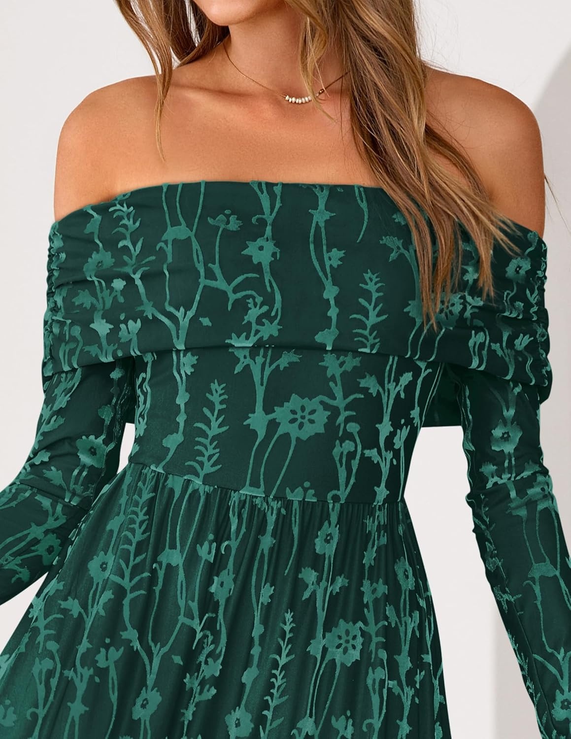 image:imageZESICA Womens 2026 Fall Floral Wedding Guest Off the Shoulder Maxi DressesGreen