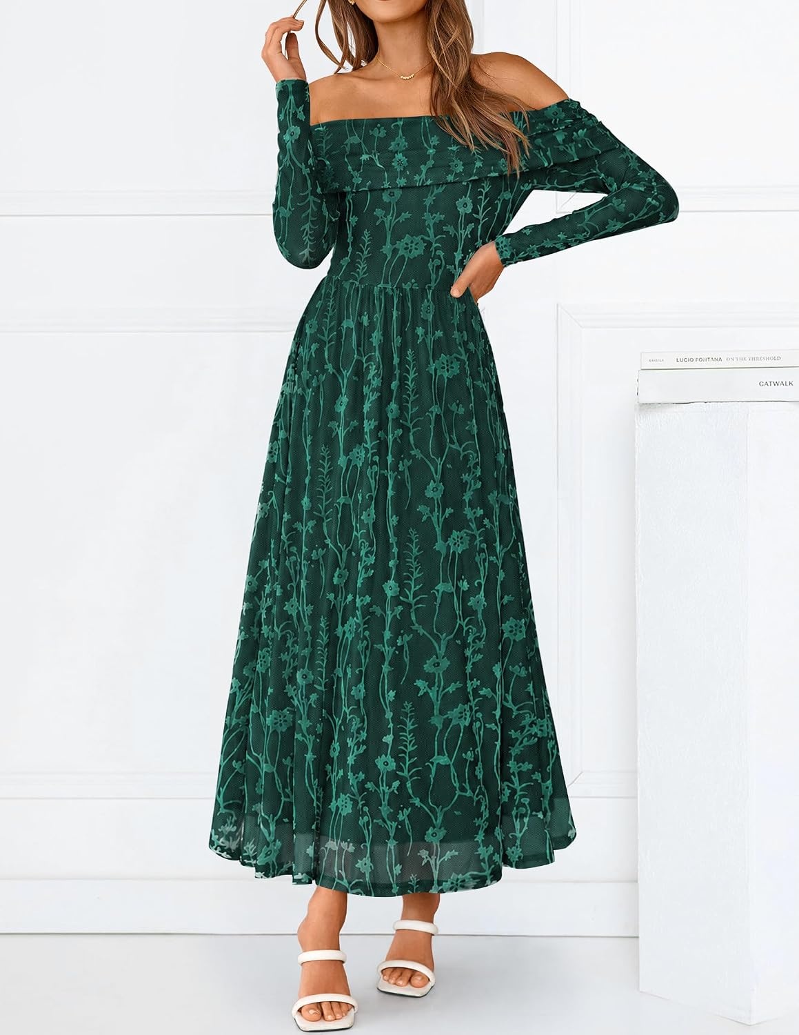 image:imageZESICA Womens 2026 Fall Floral Wedding Guest Off the Shoulder Maxi DressesGreen