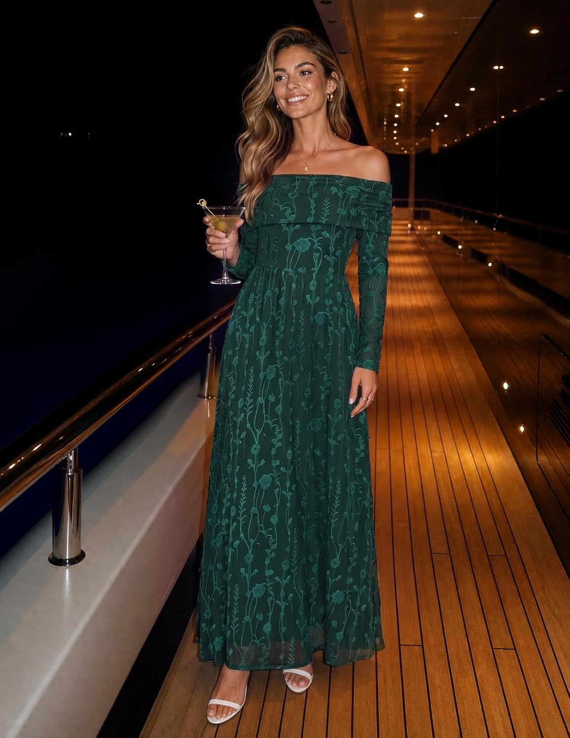 image:imageZESICA Womens 2026 Fall Floral Wedding Guest Off the Shoulder Maxi DressesGreen