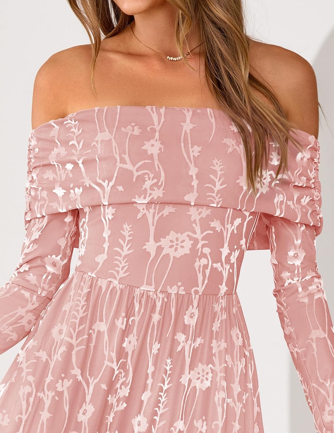 image:imageZESICA Womens 2026 Fall Floral Wedding Guest Off the Shoulder Maxi DressesPink