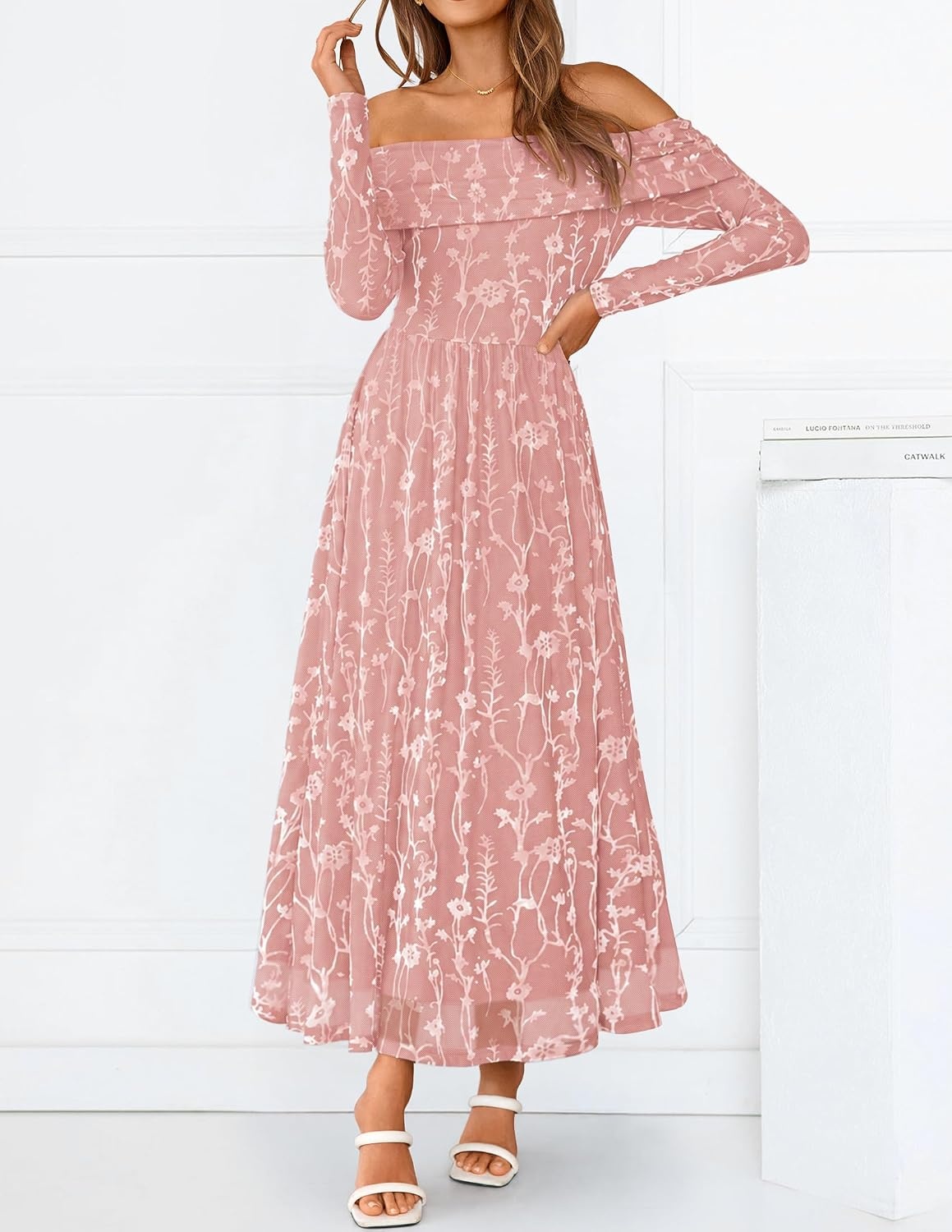 image:imageZESICA Womens 2026 Fall Floral Wedding Guest Off the Shoulder Maxi DressesPink