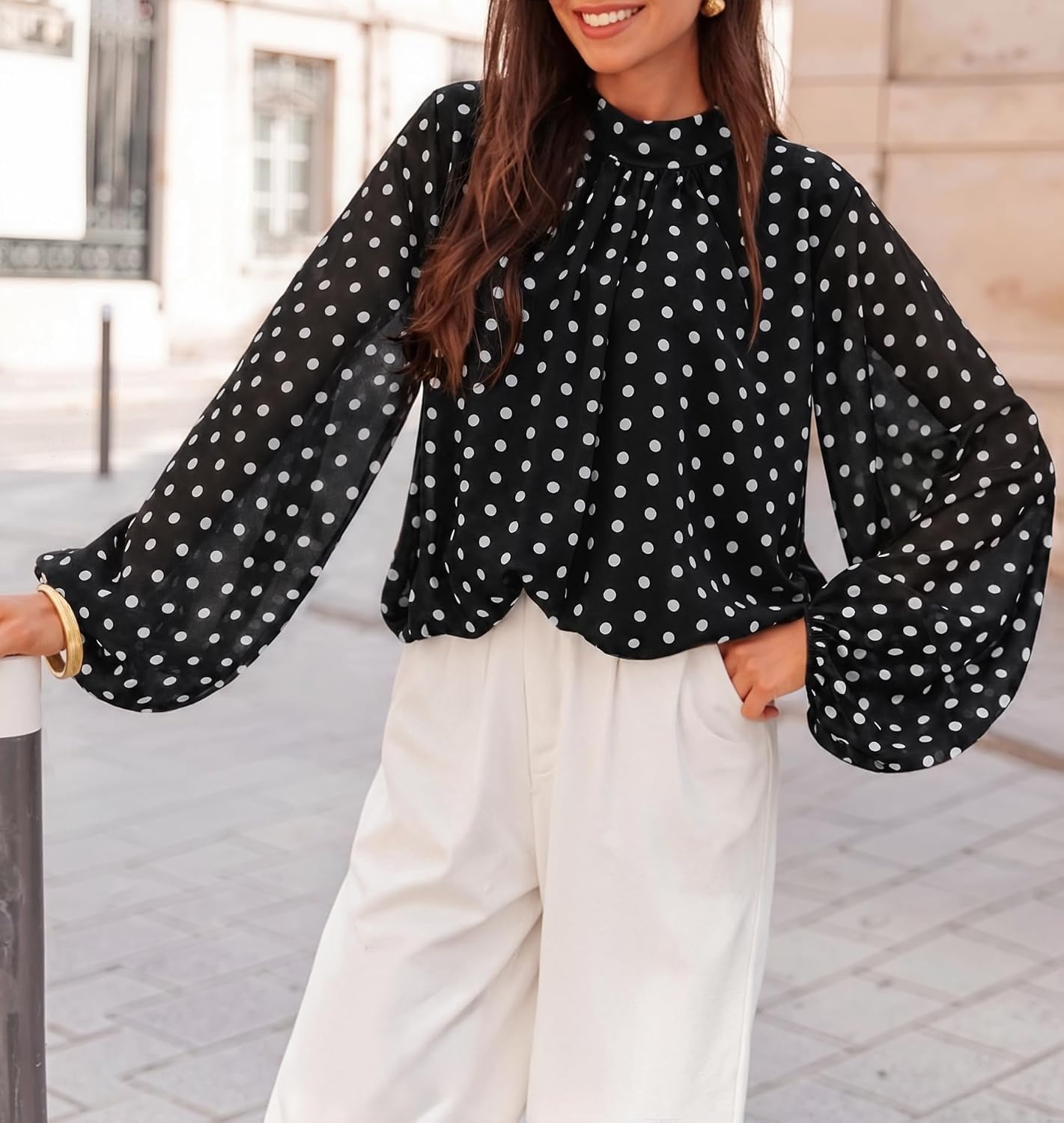 image:imageZESICA Womens Dressy Casual Blouses Fall Long Sleeve Chiffon TopsBlack