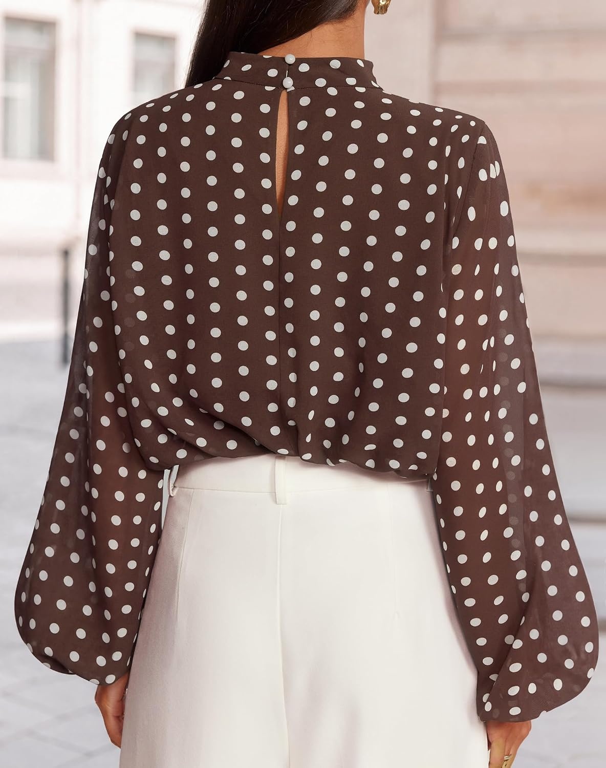 image:imageZESICA Womens Dressy Casual Blouses Fall Long Sleeve Chiffon TopsBrown