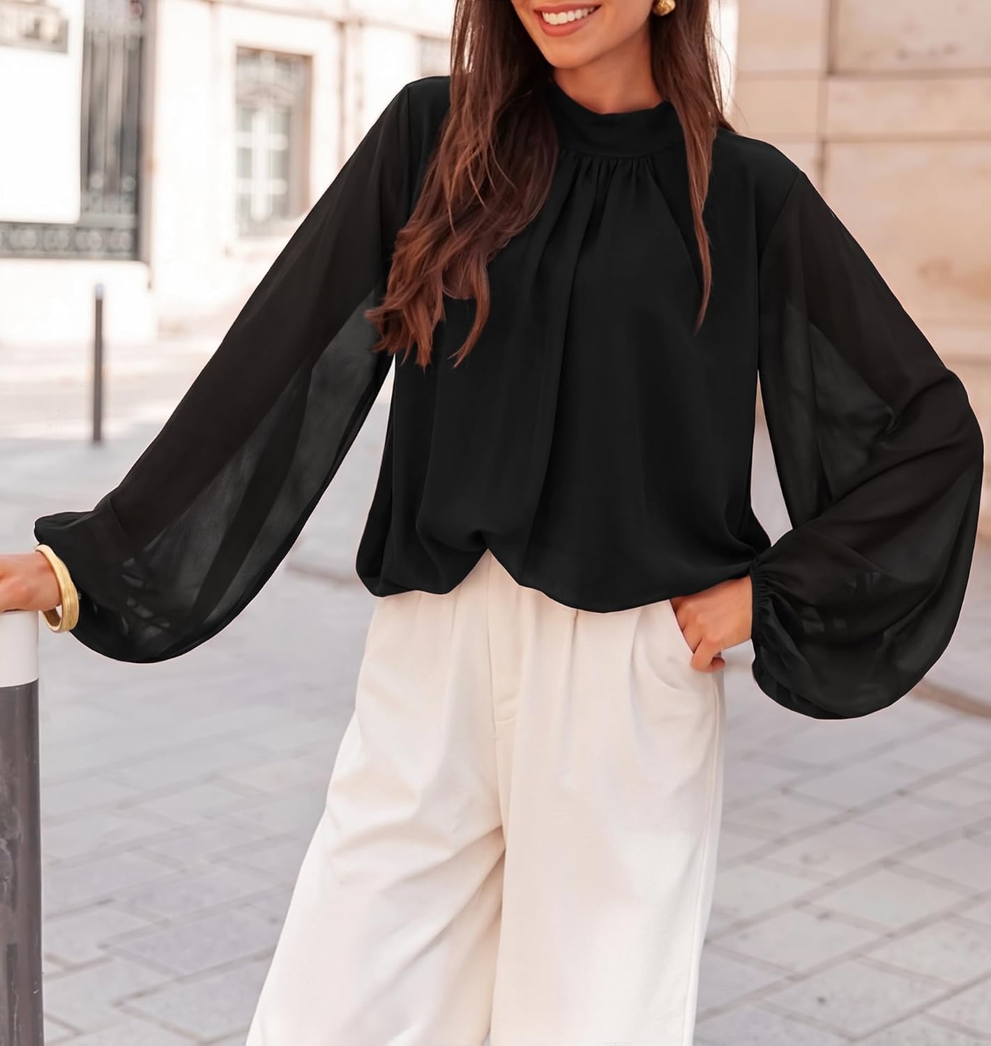 image:imageZESICA Womens Dressy Casual Blouses Fall Long Sleeve Chiffon TopsDim