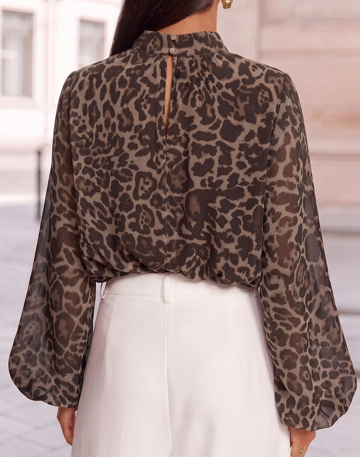 image:imageZESICA Womens Dressy Casual Blouses Fall Long Sleeve Chiffon TopsLeopard