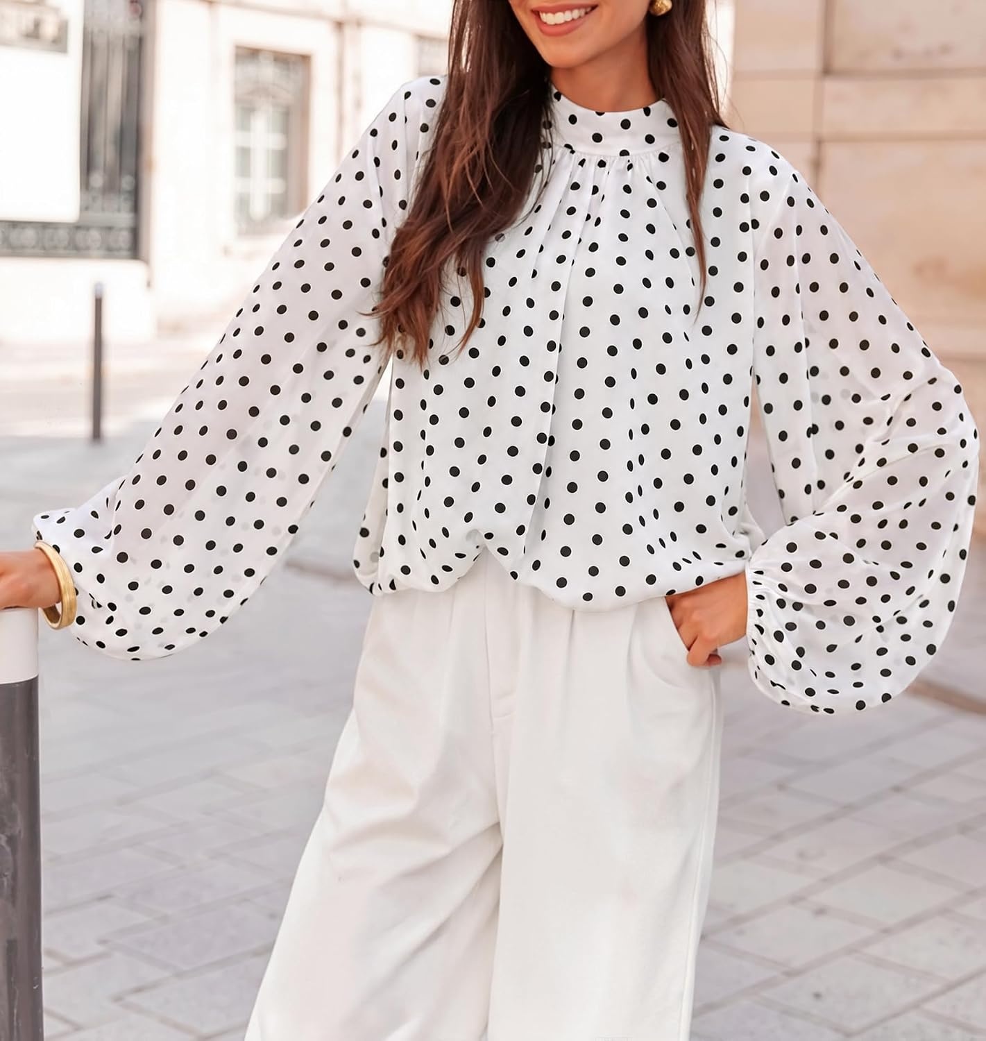 image:imageZESICA Womens Dressy Casual Blouses Fall Long Sleeve Chiffon TopsWhite