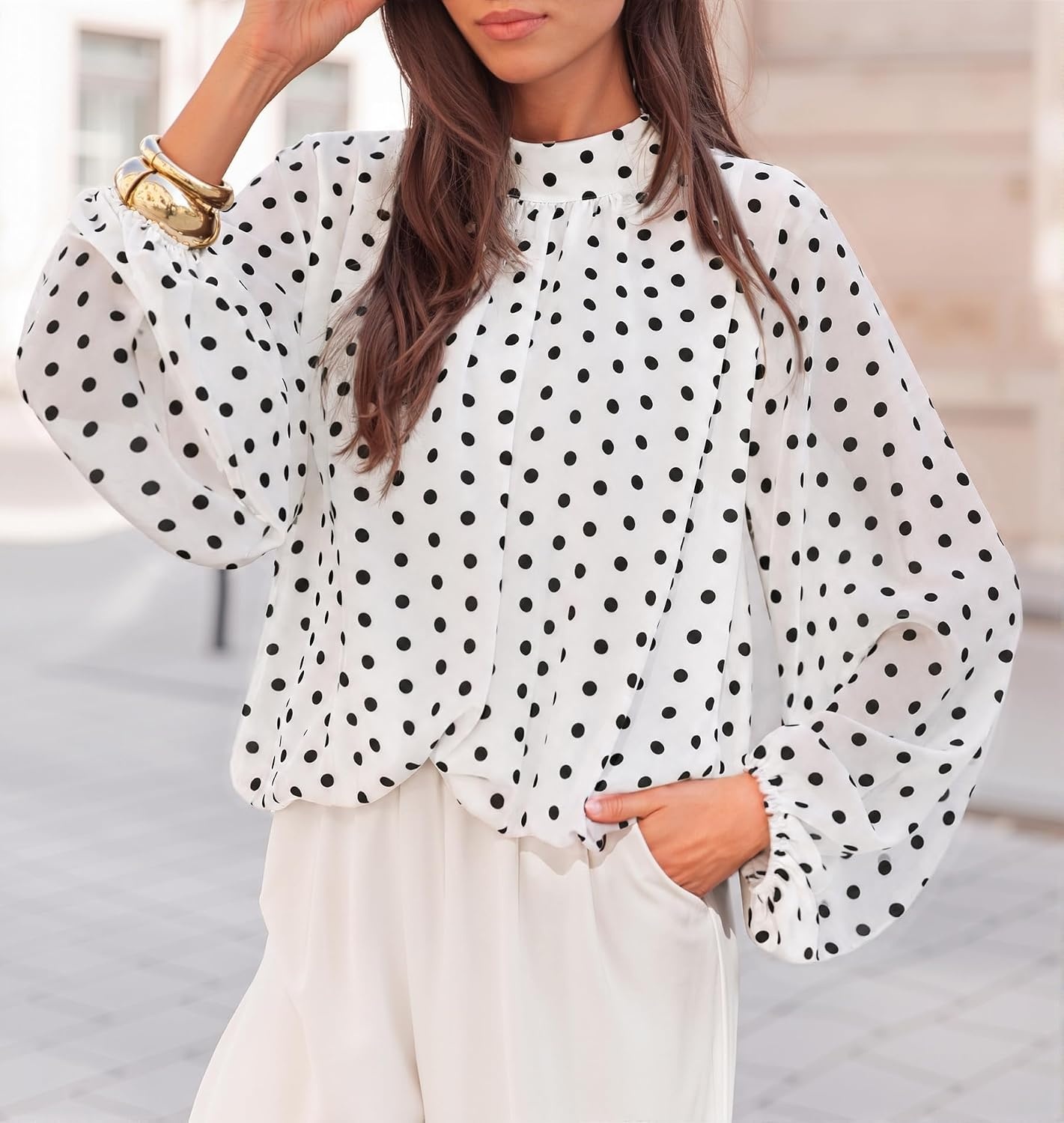image:imageZESICA Womens Dressy Casual Blouses Fall Long Sleeve Chiffon TopsWhite