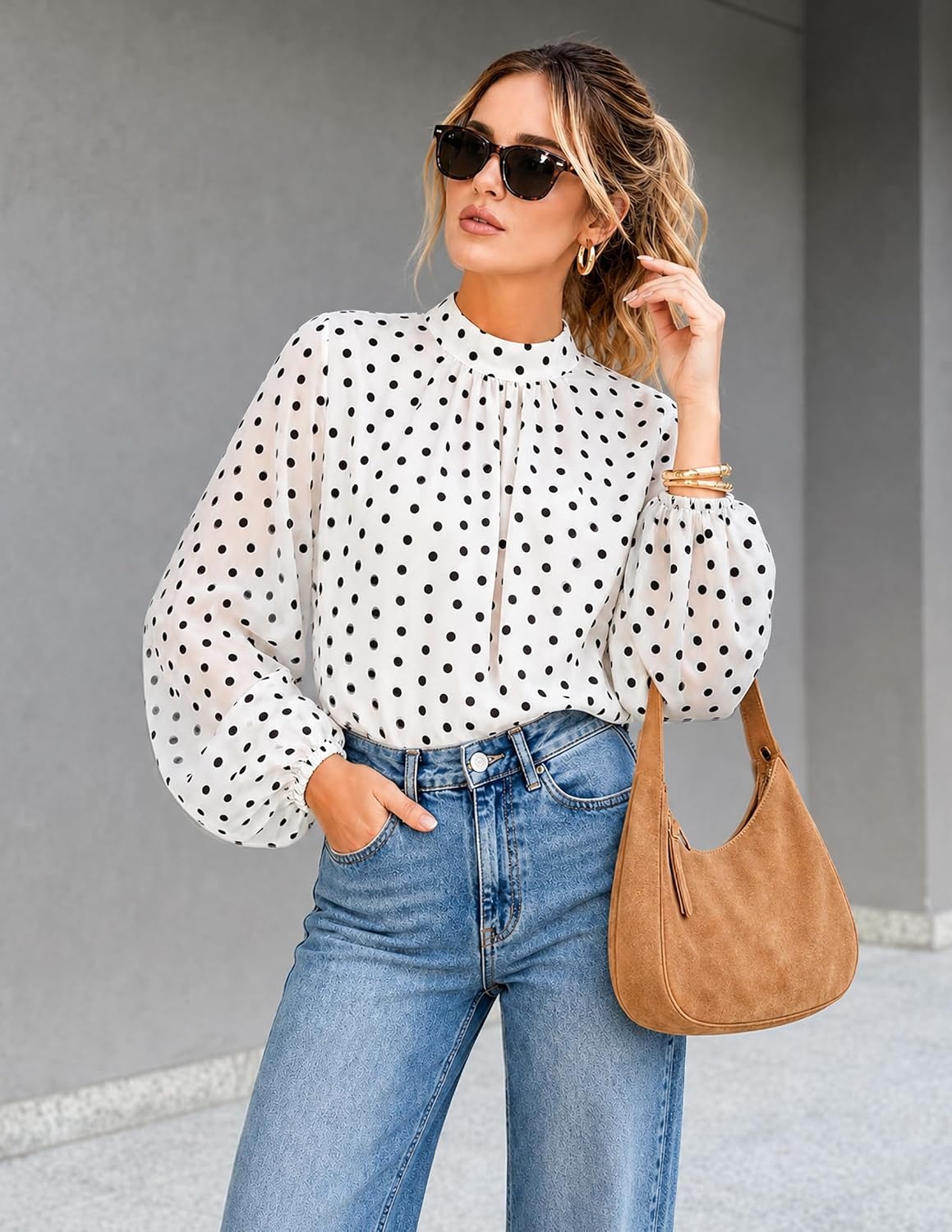 image:imageZESICA Womens Dressy Casual Blouses Fall Long Sleeve Chiffon TopsWhite