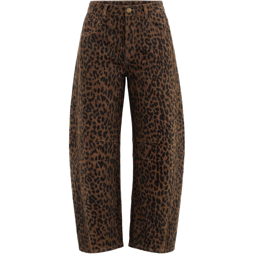 image:imageZESICA 2026 Barrel Jeans for Women Trendy Wide Leg PantsBrowncheetah