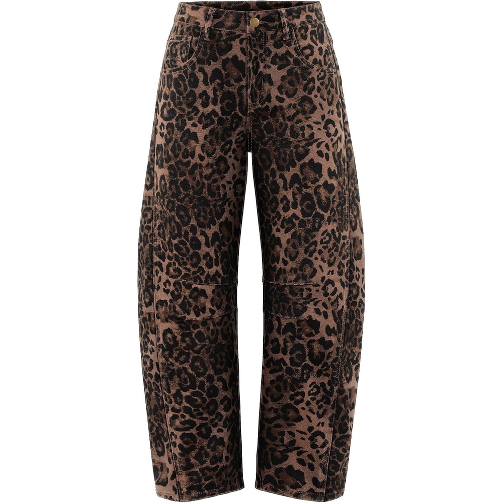 image:imageZESICA 2026 Barrel Jeans for Women Trendy Wide Leg PantsBrownleopard