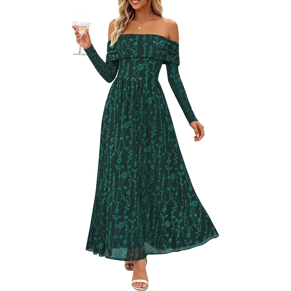 image:imageZESICA Womens 2026 Fall Floral Wedding Guest Off the Shoulder Maxi DressesGreen