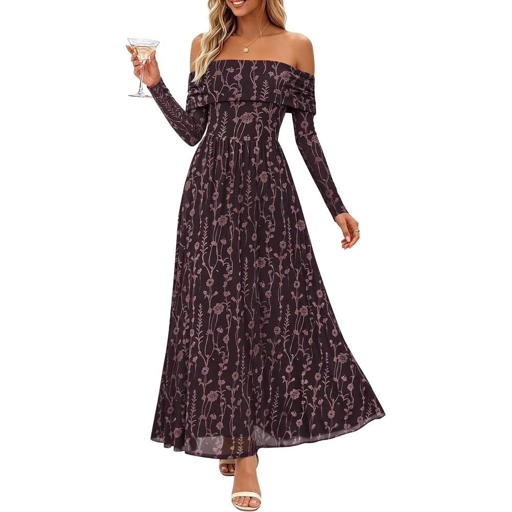 image:imageZESICA Womens 2026 Fall Floral Wedding Guest Off the Shoulder Maxi DressesTanpurple
