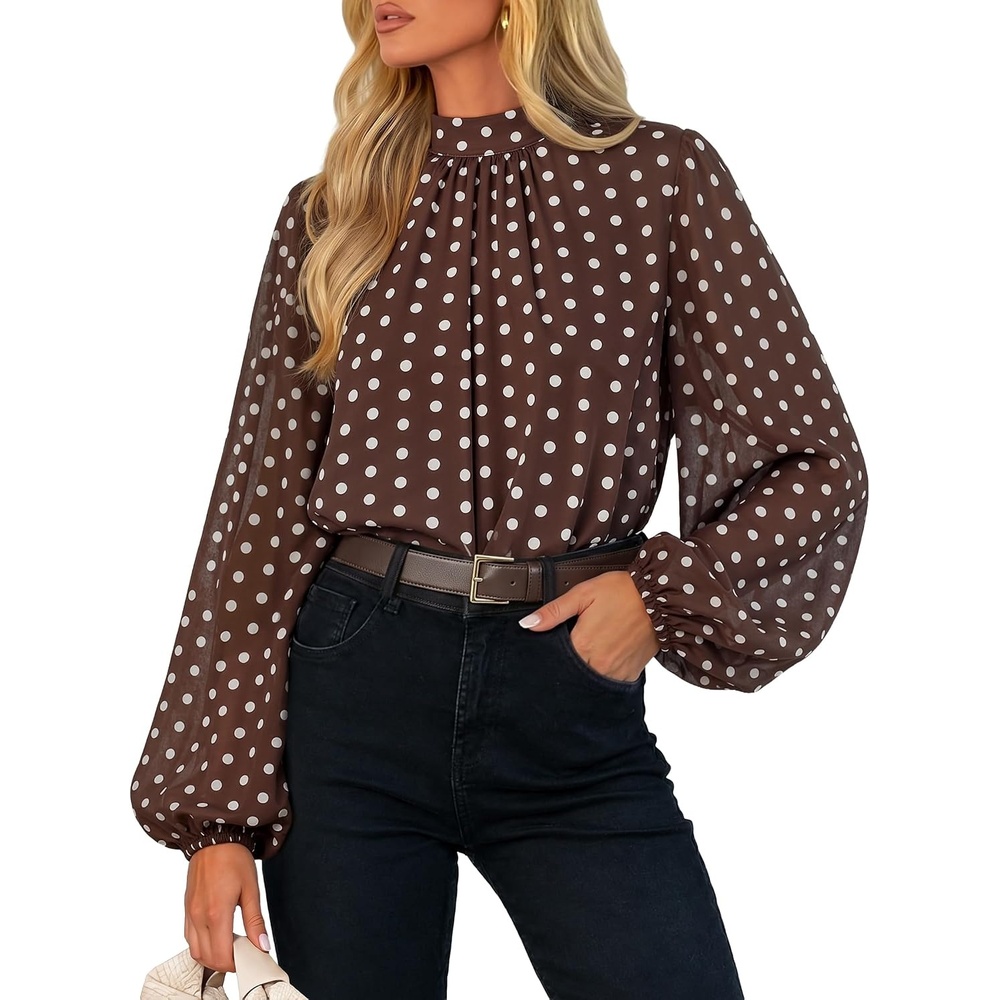 image:imageZESICA Womens Dressy Casual Blouses Fall Long Sleeve Chiffon TopsBrown