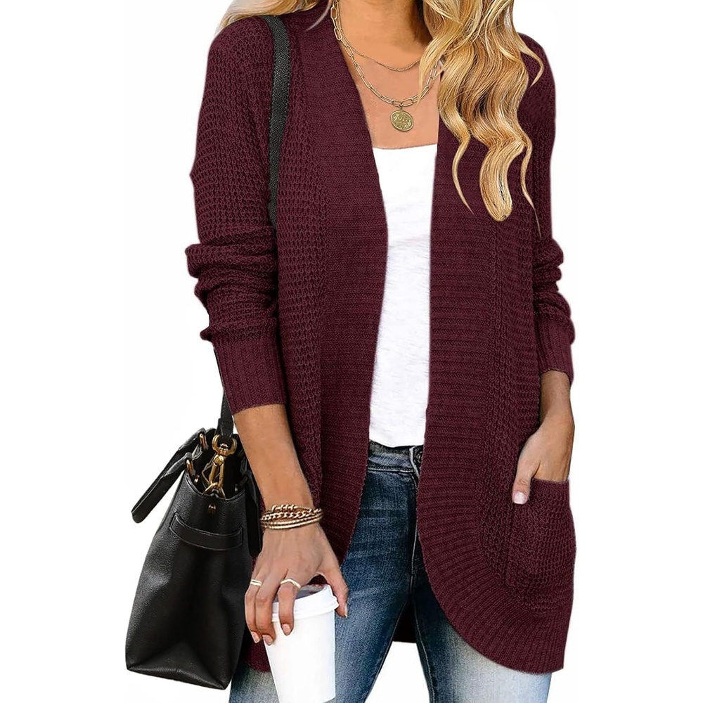 image:imageZESICA Womens Fall Fashion Open Front Cardigan SweatersWine