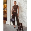 ZESICA 2026 Barrel Jeans for Women Trendy Wide Leg Pants(Browncheetah)