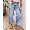 ZESICA 2026 Barrel Jeans for Women Trendy Wide Leg Pants(Light Blue)