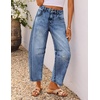 ZESICA 2026 Barrel Jeans for Women Trendy Wide Leg Pants(Mid Blue)
