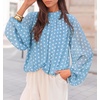 ZESICA Women‘s Dressy Casual Blouses Fall Long Sleeve Chiffon Tops(Blue)