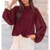 ZESICA Women‘s Dressy Casual Blouses Fall Long Sleeve Chiffon Tops(Burgundy)