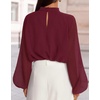 ZESICA Women‘s Dressy Casual Blouses Fall Long Sleeve Chiffon Tops(Burgundy)