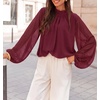 ZESICA Women‘s Dressy Casual Blouses Fall Long Sleeve Chiffon Tops(Burgundy)