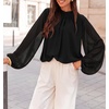 ZESICA Women‘s Dressy Casual Blouses Fall Long Sleeve Chiffon Tops(Dim)