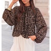 ZESICA Women‘s Dressy Casual Blouses Fall Long Sleeve Chiffon Tops(Leopard)