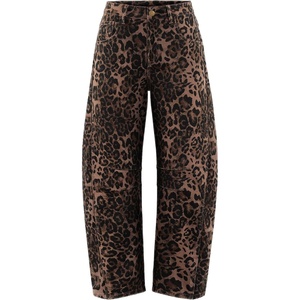 ZESICA 2026 Barrel Jeans for Women Trendy Wide Leg Pants(Brownleopard)