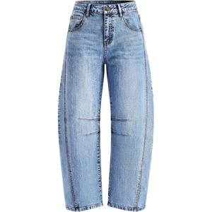 ZESICA 2026 Barrel Jeans for Women Trendy Wide Leg Pants(Light Blue)